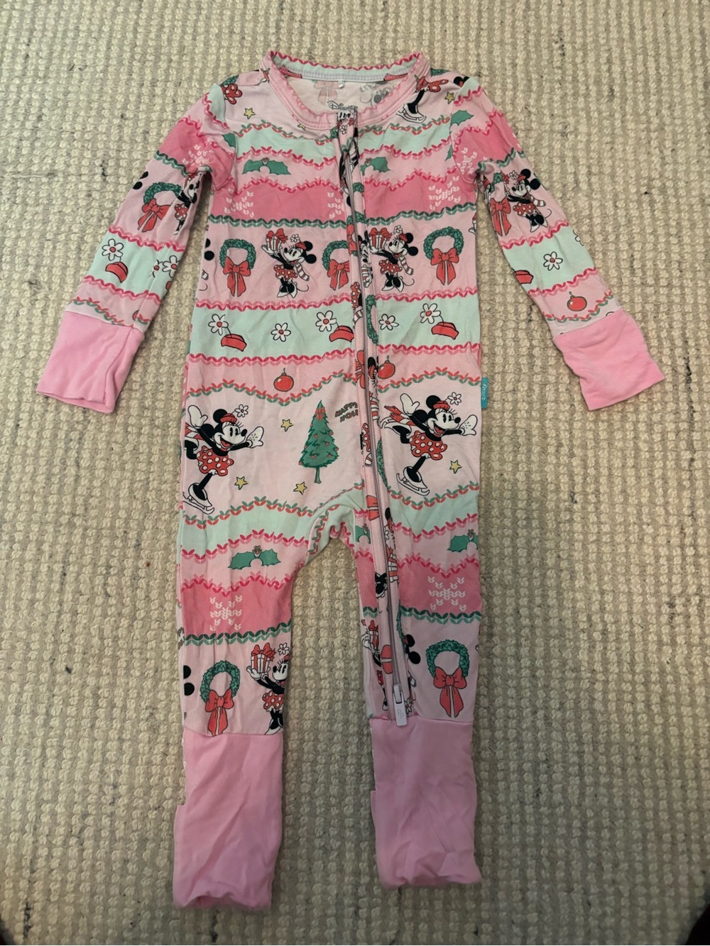 Girls Pink Minnie Mouse Holiday One-Piece Pajamas